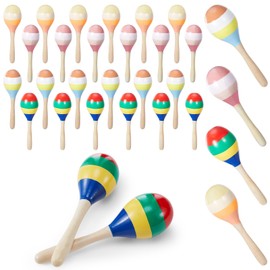 Boao 24pcs Wooden Maracas Hand Percussion Rattles, 7.7 Inches Colorful Shaker Maracas Lightweight Noisemaker Musical Birthday Party Favor Shaker Toy