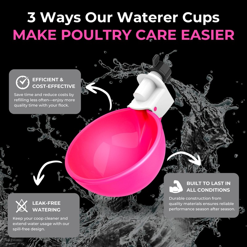Lil'Clucker - Pink Large Automatic Chicken Waterer Cups Suitable for