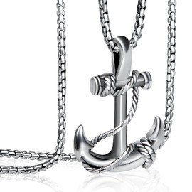 JadeAngel 925 Silver Plated Titanium Steel Necklace with Anchor Pendant for Men (24 inches)