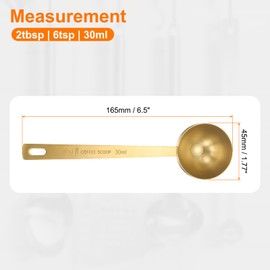 HARFINGTON 3pcs Single Measuring Spoon 2tbsp (6tsp, 30ml) Teaspoon/Tablespoon 304 Stainless Steel Single Tiny Square Bowl Measuring Spoon Long Handle Measure Scoop, Gold