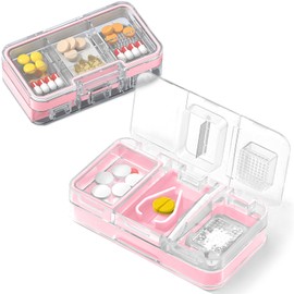 Cortador de Pastillas Pequeñas, Triturador De Pastillas, Moledor de Pastillas, Partidor de Pastillas con Cortador de Pastillas 3 en 1, Pill Cutter para Dividir Medicamentos y Vitaminas (Rosa)