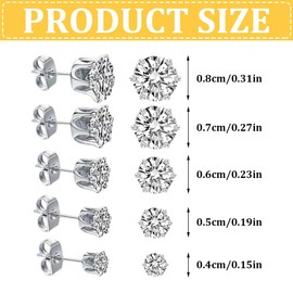 Earrings Silver 925 Studs, 316 Stainless Steel Cubic Zirconia Stud Earrings Set in Gift Box - 5 Pairs (4/5/6/7/8 mm) - Earrings Silver 925 Stud Earrings for Men and Women