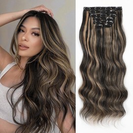 Vigorous Clip in Hair Extensions Long Wavy Synthetic Hairpieces,Natural & Soft Hair & Blends Well Hair Extensions,Easy to Wear for Women Girls Daily Use Event Party Use:_F6/18 Brown mix Blonde （20inch）_4PCS(20inch)