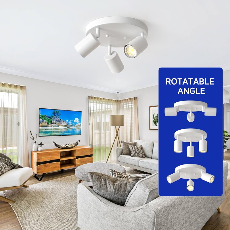 EGM 3 Light Track Lighting, White Round Track Lighting Fixtures,