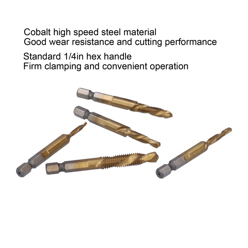 6Pcs Combination Drill Tap Bit 1/4in Hex Shank Spiral Tapping