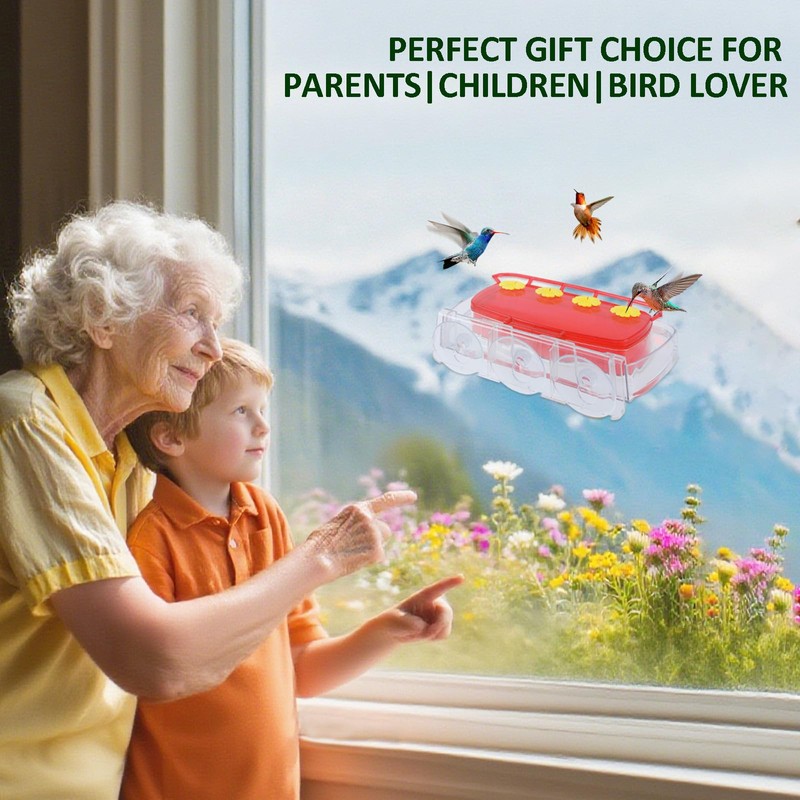 HCGADON Window Hummingbird Feeder with Strong Suction Cup, Plastic Hummingbird
