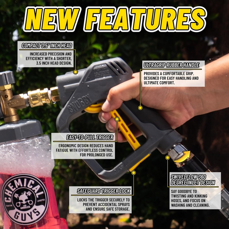 Chemical Guys EQP402 Snubby Pressure Washer Gun, Foam Cannon Attachment,