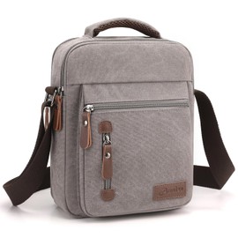 Foino Shoulder Bags Men's Handbag with Many Pockets Shoulder Bag Large Capacity Side Pocket Travel Bag Canvas Tablet School Book Bag for Travel, gray