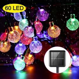 Cadena de Luces Solares, 36ft/11m Luces LED Decorativas con 60 LED, Bombillas Coloridas Exteriores Impermeable IP65 con 8 Modos, Perfecto para Decorar Patio, Jardín, Terraza, Boda, Fiesta, Navidad