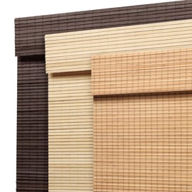 SEEYE Cordless Bamboo Roman Shades, Blackout Natural Bamboo Blinds for Indoor Windows, Roll Up Blind Privacy Shade for Home, Office, Door, UV Resistant & Easy to Install, 34" W x 64" H, Carbonized