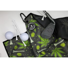 Mulligan Marihuana Leaf Magnetic Golf Towel | Microfiber Waffle Pattern Towel, Durable and Quick Drying, Perfect Golf Gift for Men and Women