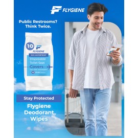 Flygiene Disposable Toilet Seat Covers for Travel – Waterproof, Tear-Resistant XL Toilet Liners with 2 Layers of Protection – Individually Wrapped Travel Size Toiletries - 10 Count (1 Pack of 10)