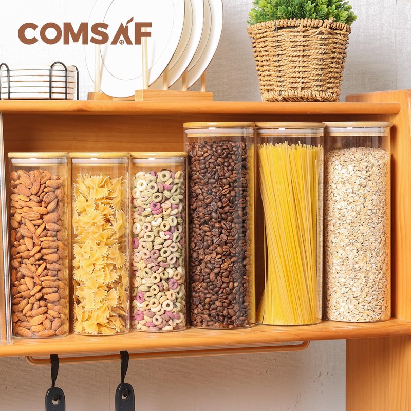 ComSaf Glass Food Storage Jars Set of 6, Tall Glass