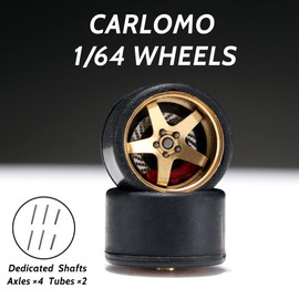 WAVEIST Carlomo 1/64 Scale Alloy Wheels with Brake Disc and Tires (Slicks) & Axles S-Class Detail Up Kits for Professional Modified Diecast Model Car Kit (S02-D)