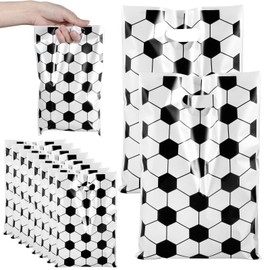 HJZHII 50PCS Soccer Goodie Bags, Plastic Soccer Goodie Bags Football Sport Candy Treat Bag Soccers Party Favor Bag Football Supplies for Team Kids Teens Games Sports Events Decorations
