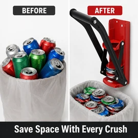 16 oz Wall-Mounted Can Crusher for Recycling – Heavy-Duty Steel Smasher with Soft-Grip Handle and Bottle Opener