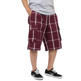 Shaka Wear Plaid Cargo Shorts for Men, Sizes S-5XL (Small, Burgundy)