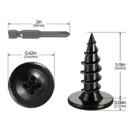 #10 x 5/8" (150 PCS) Modified Truss Head Wood Screws, Phillips Drive Quick Metal Self Tapping Screws, Black Coating, Full Thread, Screwdriver Bit Included