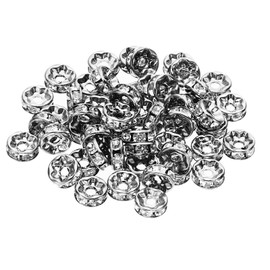 PATIKIL 8mm Spacer Beads, 100pcs Bead Spacers Rondelle Spacer Beads Rhinestone Charm Small Round Bulk Glass Beads Crystal for Jewelry Making Bracelets Necklaces DIY, Black