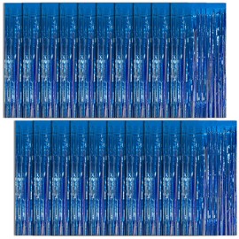 K.E.J. 20 Pack Foil Curtain Backdrop Blue Metallic Tinsel Foil Fringe Curtains Photo Booth Props for Birthday Wedding Engagement Baby Shower Bachelorette Christmas Holiday Celebration Party Decorations