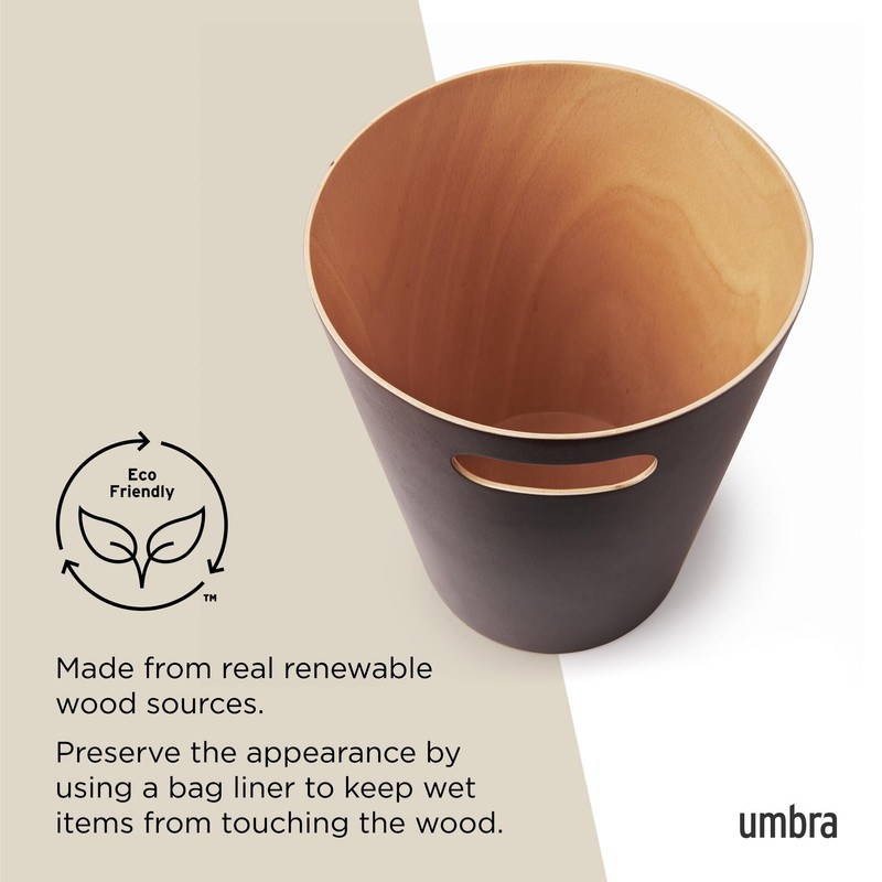 umbra Wooden Round Trash Can, No Lid, Pail, Trash Can,