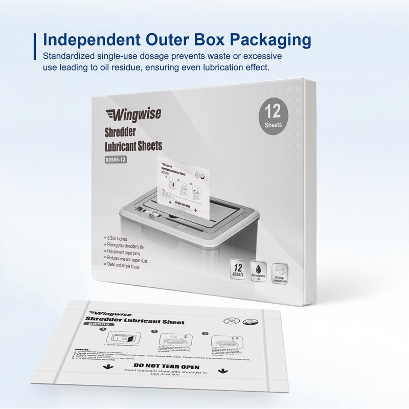 Wingwise 12-Pack Shredder Lubricant Sheets, 8.5 x 6 Inches, Sharpens