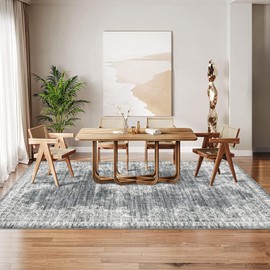 GarveeHome Washable Area Rug 9 x 12 Rug for Living Room Boho Vintage Rug Non Slip Large Area Rug Soft Non Shedding Throw Rugs Stain Resistant Carpet for Bedroom Office Dining Room Nursery Grey 9'x12'