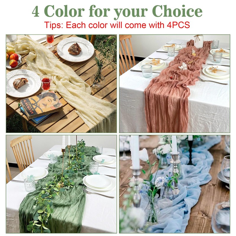 MOTONG Set of 4 Cheese Cloth Table Runners 90 x