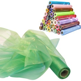 Time to Sparkle 26M x 29cm Sheer Organza Roll Sash Fabric Table Runner Sashes Chair Cover Bows Swags Wedding Party - Green Shimmer
