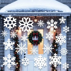 30 pcs Snowflakes Christmas Tree Decorations, Large Snowflakes Ornaments Winter Hanging Decorations 8 Styles Plastic Glitter White Snowflakes Indoor Outdoor Xmas Tree Window Room Holiday Yard Decor