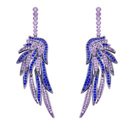 S925 Sterling Silver Post Dangle Drop Angel Wings Earrings for Women Gold Blue Cubic Zirconia Crystal Guardian Angle Dangling Earrings for Wife Mom Her (Blue)