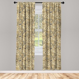 Ambesonne - Cortinas de cachemira, patrón tradicional con hojas de flores con estampado artístico de rayas, tratamientos de ventana, juego de 2 paneles para sala de estar, recámara, par de 28 x 63