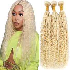 613 Human Hair Deep Wave Bundles Human Hair Honey Blonde Bundles 18 20 22 Inch Brazilian Hair 3 Bundles Blonde Deep Curly Bundles Color 613 Hair Extensions for Women