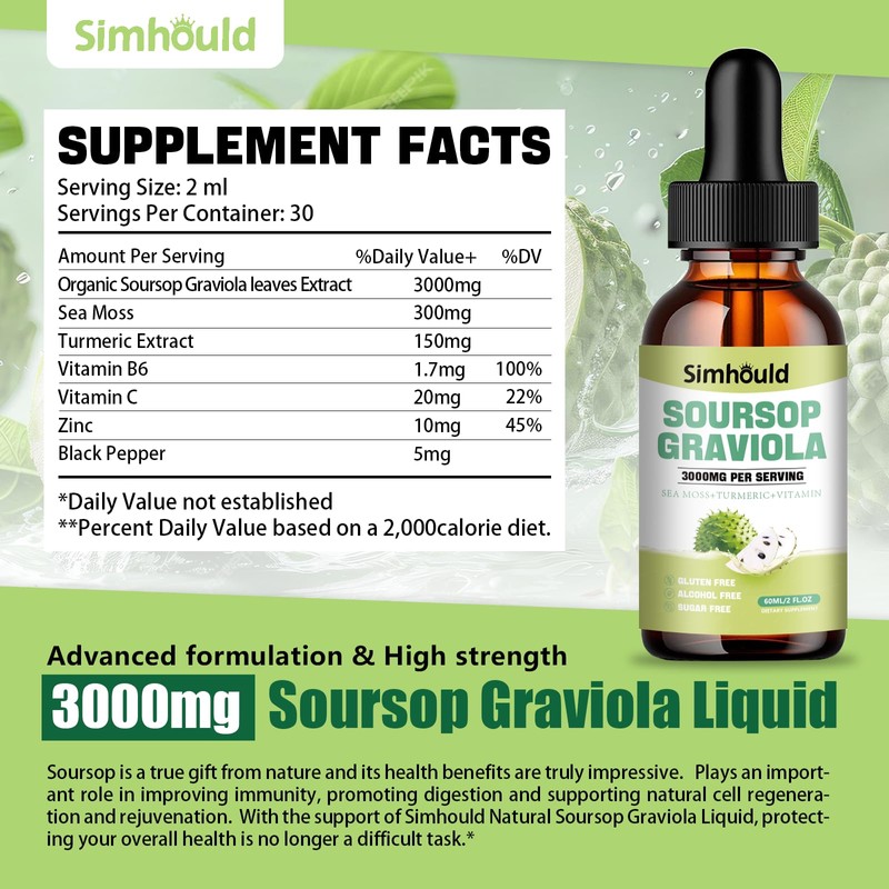 2 Packs 3000MG Soursop Bitters Liquid Drops for Cell Support