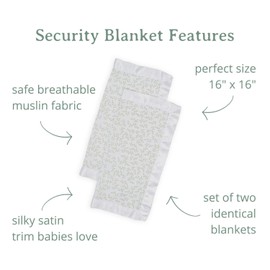 lulujo Security Lovey Blankets| Unisex Softest Breathable Cotton Muslin Security Blanket with Silky Satin Trim| Neutral Comforting Blanket for Girls & Boys | 16in by 16 in| Rainbows