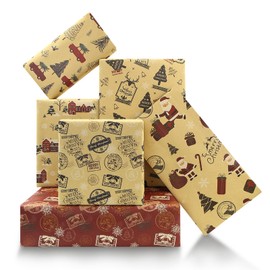 Christmas Kraft Wrapping Paper,6 Sheets Vintage Xmas Folded Wrapping Paper 20x28 inch Premium Recyclable Gift Wrap for Female,Women,Men,Girl,Boy,Adult,Any Occasion