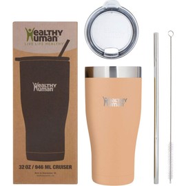 Healthy Human Insulated Stainless Steel Tumbler Travel Cruiser Cup with Straw and Lid 20 oz Papaya