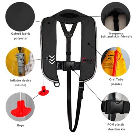 Automatic Inflatable Life Jacket, Low Profile for Kids,Life Vest for Kid,Supports Weight up to 160 pounds(ES639702) (Black)