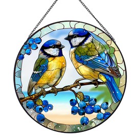 BDHRKTE 7.87" Green Bird Memorial Suncatcher,Cardinal Stained Glass Window Hanging,Hummingbird Stained Glass Suncatchers,Stained Glass Kit，Bird Ornaments,Cardinal Gifts for Women Mom Grandma