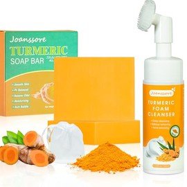 Paquete de 3 barras de jabón de cúrcuma, limpiador facial de cúrcuma para rostro y cuerpo, gel de baño de cúrcuma, espuma de cúrcuma