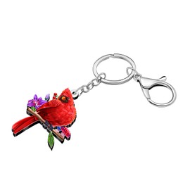 WEVENI Red Cardinal Gifts Acrylic Bird Keychain Flower Mushroom Stuff Key Chain Accessories Bird Lover Gifts for Women Girls (Red)