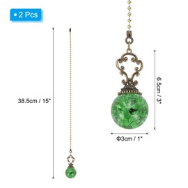 PATIKIL 15" Ceiling Fan Pull Chain, 2 Pcs Crystal Pull Chain Fan Connector Vintage Ceiling Fan Ornament Fan Chains Extender for Ceiling Light Lamp Fans, Green (Crystal Ice Ball)
