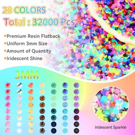 32000 Pcs Rhinestones Bedazzling Kit, 3mm Flatback Resin Gems for Crafting