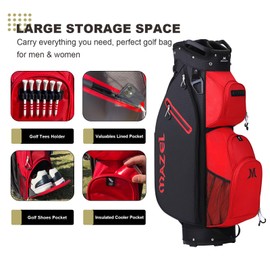 MAZEL Golf Cart Bag with 7-Way Full Length Dividers Top and 9 Pockets,Lightweight Golf Club Bag for Men & Women (Red Black)