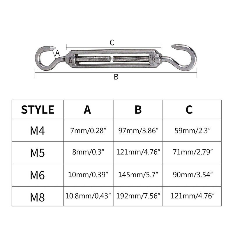 URBEST M4 Stainless Steel 304 Hook & Hook Turnbuckle Wire