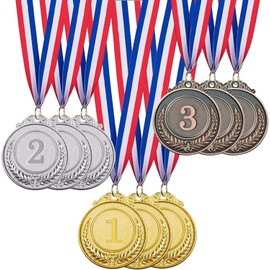 Gold, Silver & Bronze Trophy Medals Set with Ribbons – 9 Pack Sports Competition Awards for Any Events