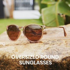 Cyxus Sunglasses Round Men Women Retro Polarised Sunglasses Outdoor UV 400 for Driving Fishing Travel, 12-brown
