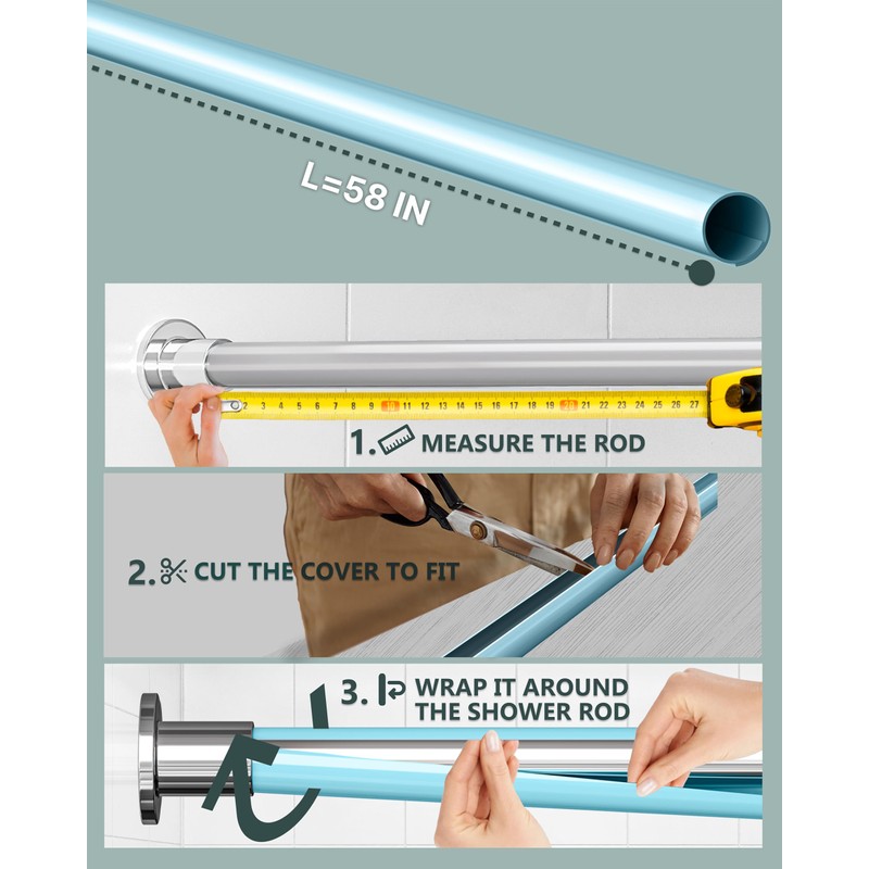 TidyFriend Shower Rod Cover, 58" Shower Curtain Rod Cover, Protective