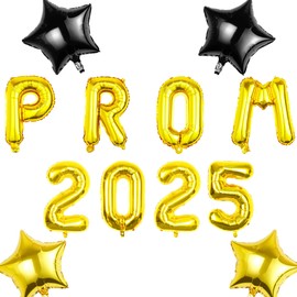 Pargleev Prom 2025 Balloons with Star Hanging Foil Balloons Letter for High School College Grad Graduation Retirement Party Decorations Gold