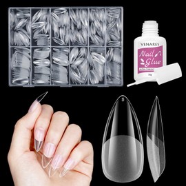 Almond Nail Tips, Venares 500 Pcs Half Matte Short Nail Tips for Gel Extensions, Pre-buff Clear False Nails, Full Cover Nail Tips for Acrylic Extensions DIY